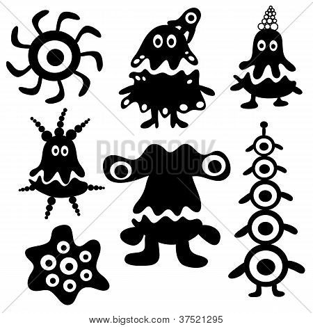 coleção de silhuetas de monstros engraçado dos desenhos animados