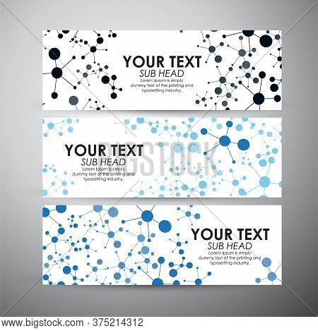 Abstract Science Background With Molecules. Abstract Futuristic Art Wallpaper. Vector Banners Set Ba