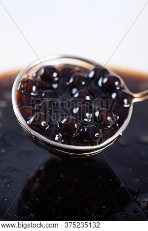 Cooking, Boiling Brown Sugar Flavor Tapioca Pearl Balls, Ingredient Of Bubble Tea, Preparing Food An
