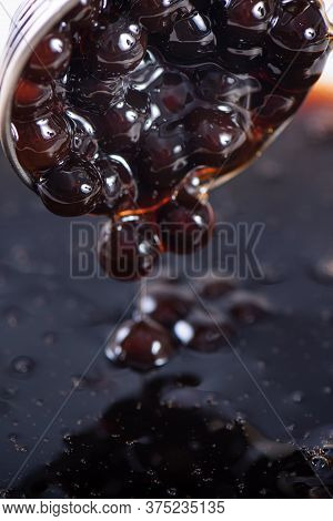 Cooking, Boiling Brown Sugar Flavor Tapioca Pearl Balls, Ingredient Of Bubble Tea, Preparing Food An