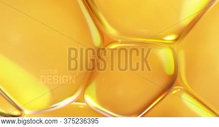Yellow Transparent Soft Bubbles. Abstract Background. Vector 3d Illustration. Cell Membrane Tension 