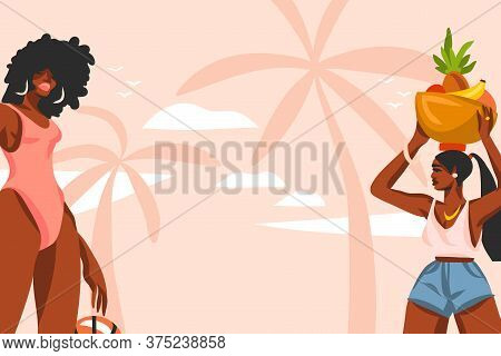 Hand Drawn Vector Abstract Stock Flat Graphic Illustration With Young , Happy Black Afro American Be