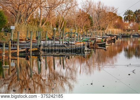 Albufera Nature Reserve With Picturesque Fishing Boats In Catarroja