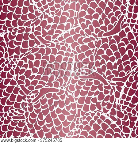 Vector Rasberries White Line Art On Pink Ombre Background Seamless Repeat Pattern. Background For Te