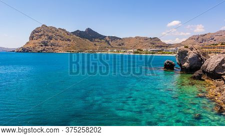 Beautiful Kolumbia Bay In Summer Day. Rhodes Island, Greece