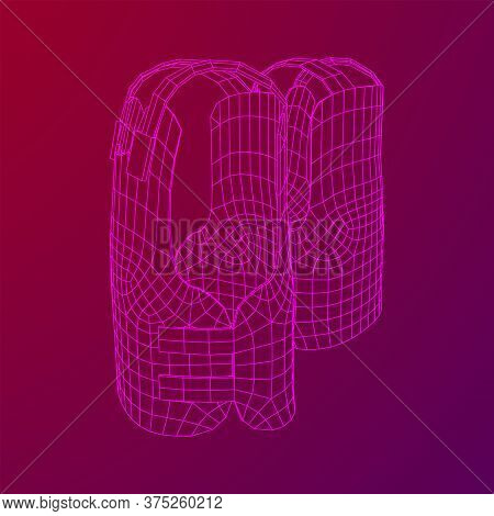 Police Flak Jacket Or Bulletproof Vest. Bullet Proof Concept. Wireframe Low Poly Mesh Vector Illustr