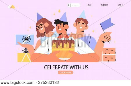 Group Of Happy Smiling People Holding Gift Box Or Presents And Celebrating Birthday Or Company Anniv
