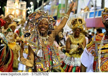 Salvador, Bahia / Brazil - February 8, 2016: Members Of The Ile Aiye Carnival Block Are Seen At The 