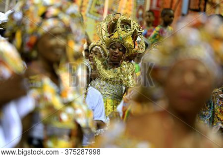 Salvador, Bahia / Brazil - February 8, 2016: Members Of The Ile Aiye Carnival Block Are Seen At The 