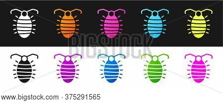 Set Larva Insect Icon Isolated On Black And White Background. Vector