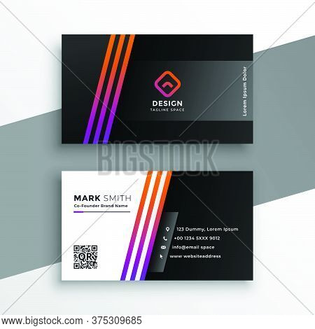 Abstract Black Visiting Card With Colorful Lines