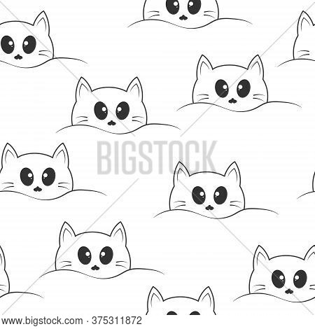 Seamless Pattern With Cute Cat Face For Texture, Textiles, Simple Backgrounds And Packaging