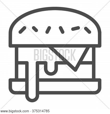 Cheeseburger Line Icon, Street Food Concept, Burger Sign On White Background, Hamburger Icon In Outl