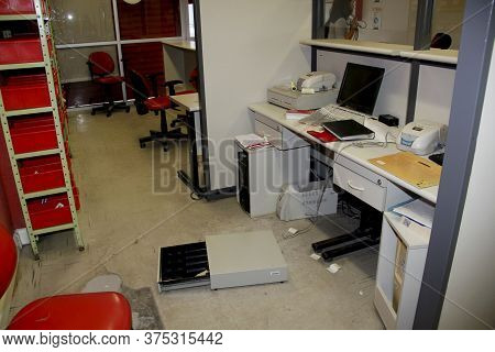 Salvador, Bahia / Brazil - June 5, 2013: Facade Of Itau Bank Branch In Salvador Destroyed After Bank