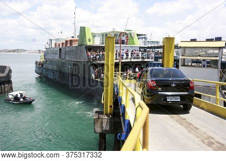 Salvador, Bahia / Brazil - December 31, 2016: Ferry Boat Agenor Gordilho Is Seen At Terminal In Sao 