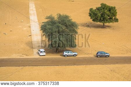 Highway, Path, Road In Desert Of Rajasthan, India, Road Passing Through A Landscape, Jaisalmer, Raja