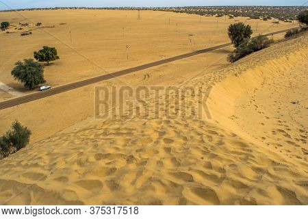Highway, Path, Road In Desert Of Rajasthan, India, Road Passing Through A Landscape, Jaisalmer, Raja