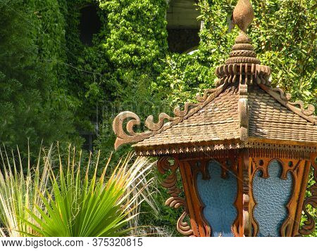 Street Stylish Wooden Street Lamp In The Park