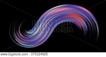 Colorful Flow Brushstroke. Wabe Sea Isolated Line.. Realistic Volume Brush Stroke. Liquid Paint Ink 