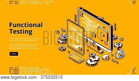 Software Testing Isometric Landing Page. Functional Test, Mobile Application And Website Platform De