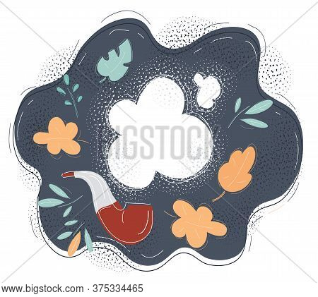 Vector Illustration Of Funny Smoking Pipe On Dark Background.