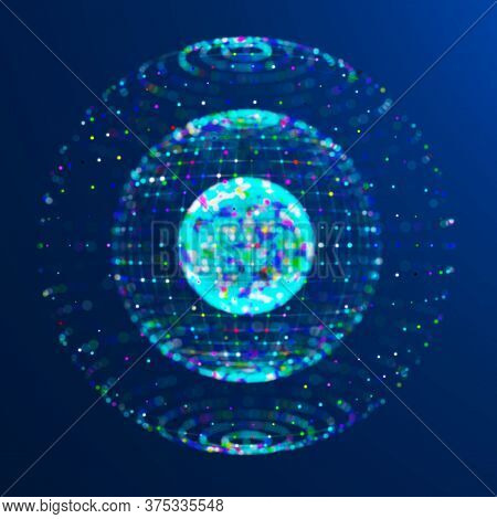 Abstract Blue 3d Sphere Made Of Points. Equalizer For Music. Futuristic Technology Style. Sphere Par