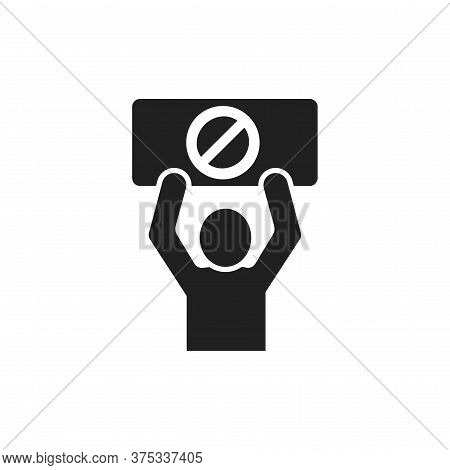 Lgbt Protest Black Glyph Icon. No Homofobia. Human Holds Rainbow Nameplate With A Stop Sign. Discrim