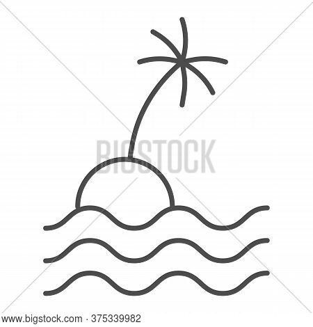 Island With Palm Thin Line Icon, Ocean Concept, Tropical Island Sign On White Background, Palm Tree 