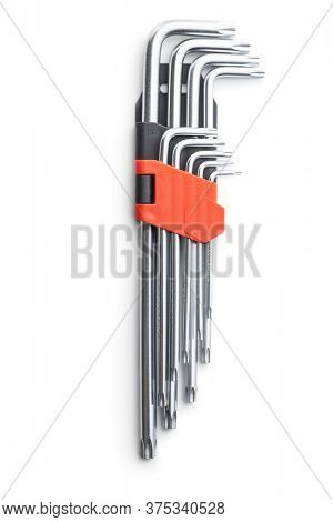 Metal torx screwdrivers isolated on white background.