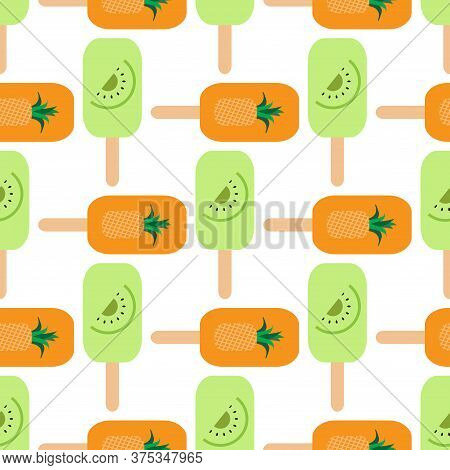 Seamless Pattern With  Ice Cream,  Waffle, Sweet Cupcakes, Pies And Tortes, Chocolate Ice Cream And 