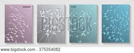 Pharmaceutical Healthcare Vector Covers With Neurons, Synapses. Fluid Waves Meshwork Backgrounds. Su