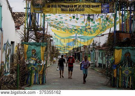 Muritiba, Bahia / Brazil - June 23, 2014: Decoration With Banderolas Is Seen On A Street In The City