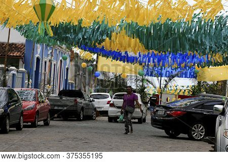 Muritiba, Bahia / Brazil - June 23, 2014: Decoration With Banderolas Is Seen On A Street In The City