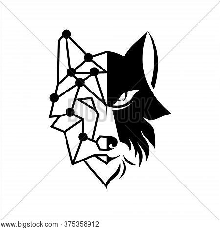 Wolf Head Logo Half Bold And Line Vector Animal Illustration Design Art Template Inspiration