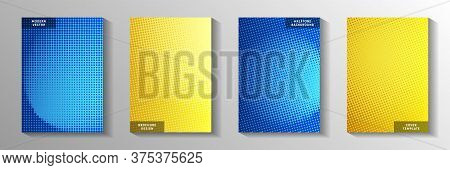 Futuristic Point Screen Tone Gradation Front Page Templates Vector Kit. Corporate Banner Faded Scree