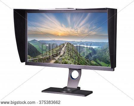 Professional Photographer Monitor With Shading Hood Isolated On White