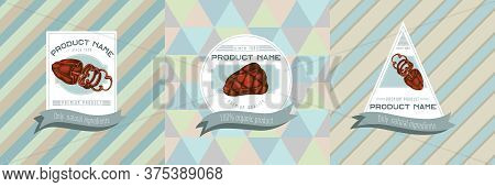 Three Colored Labels With Illustration Of Grilled Bell Pepper Stock Illustration