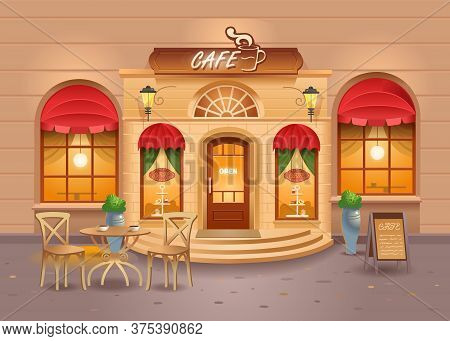Cafe Building In The City. Coffee. Street Cafe. Vector Illustration