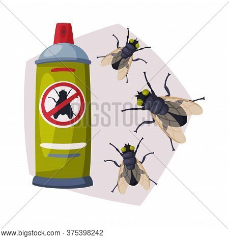 Spray Can Of Fly Insect Insecticide, Pest Control Service, Detecting And Exterminating Insects Vecto