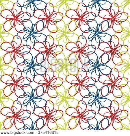 Vector Flower Wall Seamless Vector Pattern Background. Light Backdrop Of Overlapping Outline Florals