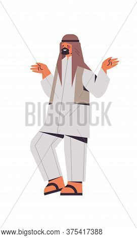 Arabic Man In Traditional Clothes Arab Businessman Standing Pose Male Cartoon Character Full Length 