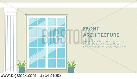 Front Architecture Banner With Double French Door On House Wall