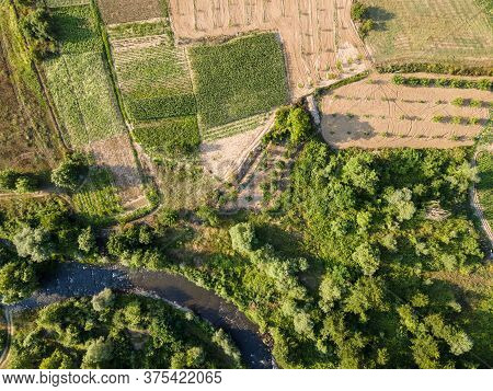 Aerial View Of Strumeshnitsa River Passing Through The Petrich Valley, Bulgaria