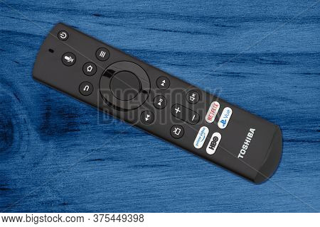South Carolina, Usa July 2020. Illustrative Editorial Image Closeup Of A Tv Remote Control For Prime