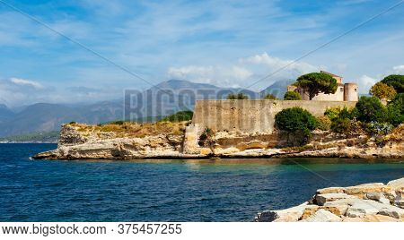 a view of the old Genoese Citadel in Saint-Florent, Corse, France, built in in the fifteenth century, next to the Mediterranean sea