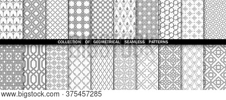 Geometric Collection Of Gray And White Patterns. Seamless Vector Backgrounds. Simple Graphics.