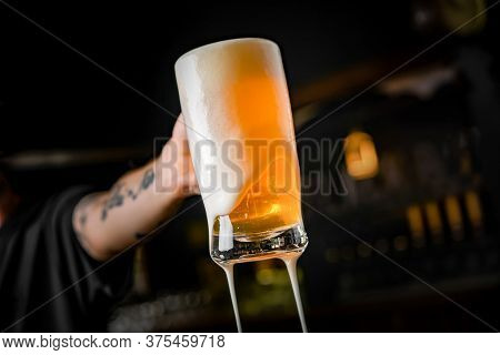Mug Full Of Chopp, With Chopp Pilsen On A Rustic Table