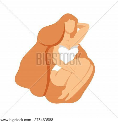 Plus Size Girl With Long Hair, Body Positive Concept. Different Is Beautiful. Attractive Overweight 