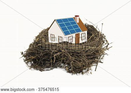 Nest Of Branches Made By Birds With Inside A Sheltered House