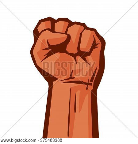 Raised Hand With Clenched Fist Concept Of Protest, Strength, Freedom, Revolution, Rebel, Revolt Retr